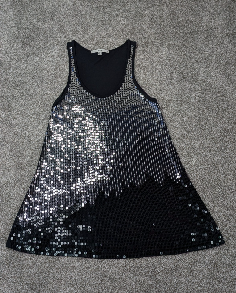 Papaya Tunic Tank Top Women M Black Silver Sequin Ombre Sparkle Bling Club Party